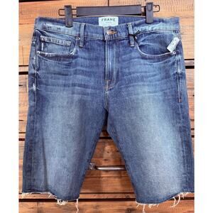 Frame Denim Shorts Women's Sz 31 Blue Shiloh Distressed Cut Off Raw Hem Made USA